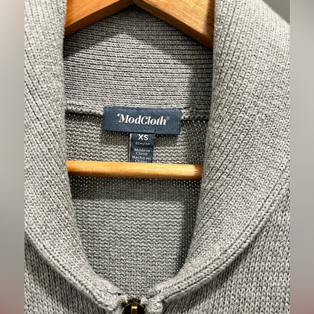 ModCloth Gray No Fox Given Fair Isle Zip-up Sweater - XS oversized cabincore - Picture 7 of 9